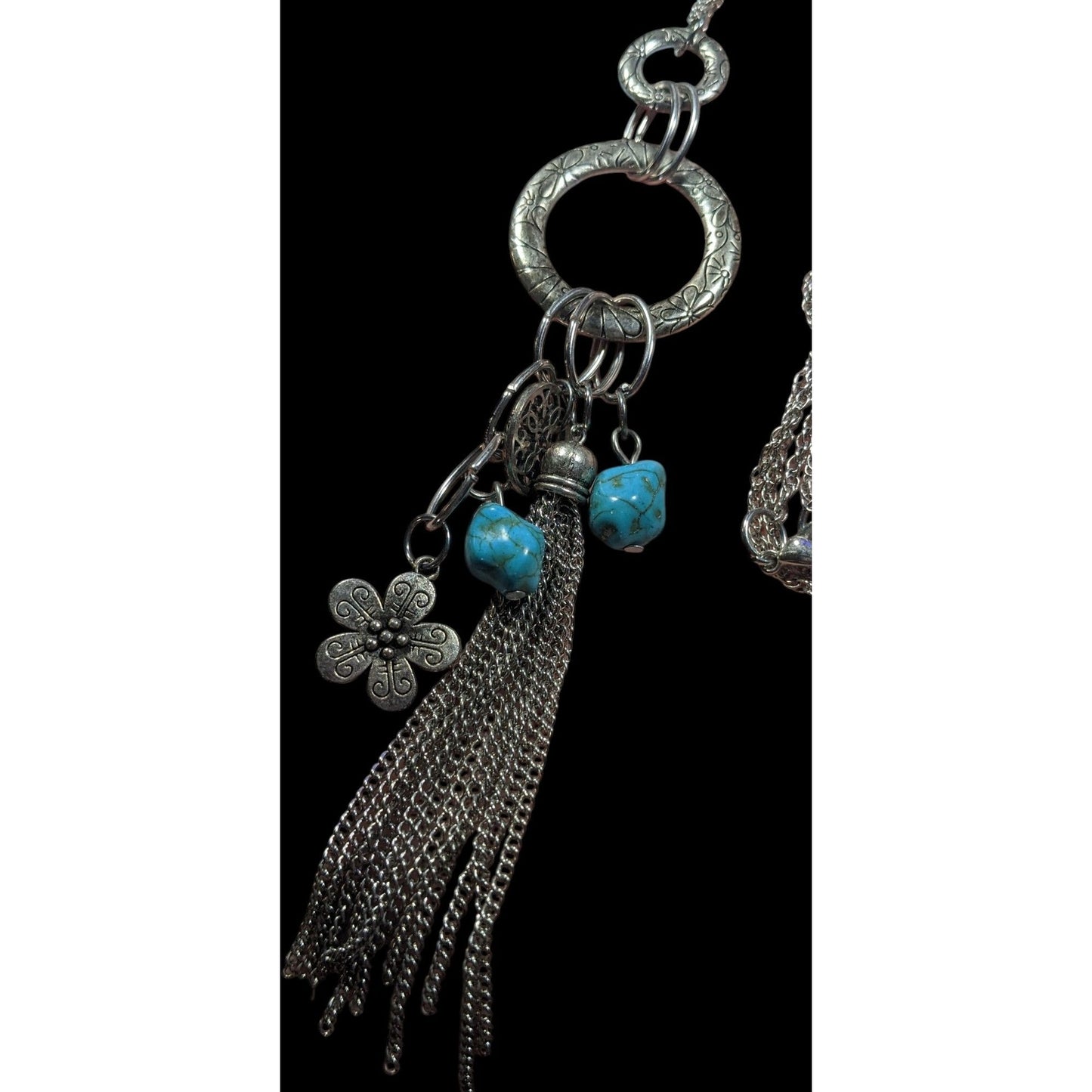 Bohemian Floral Tassel Cluster Charm Pendant Necklace