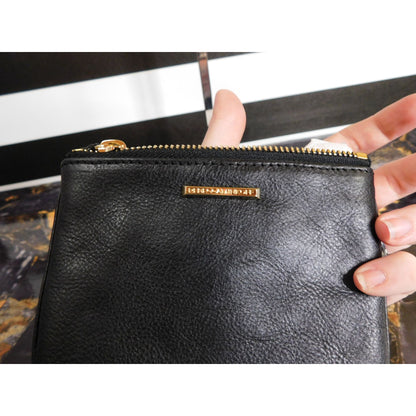 Rebecca Minkoff Black Leather I Rock CHI Coin Pouch With Gold Tone Zipper
