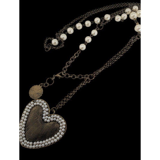 Coquette Romantic Pearl Heart Pendant Layered Statement Necklace