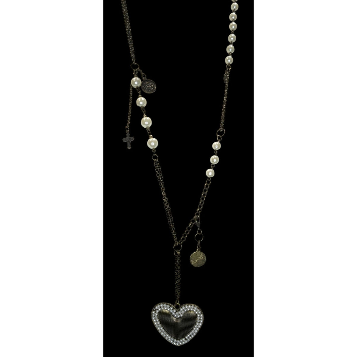 Coquette Romantic Pearl Heart Pendant Layered Statement Necklace