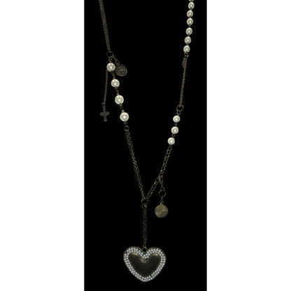 Coquette Romantic Pearl Heart Pendant Layered Statement Necklace