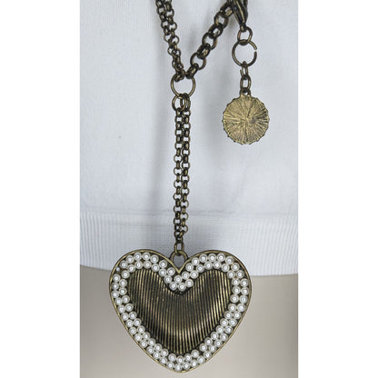 Coquette Romantic Pearl Heart Pendant Layered Statement Necklace