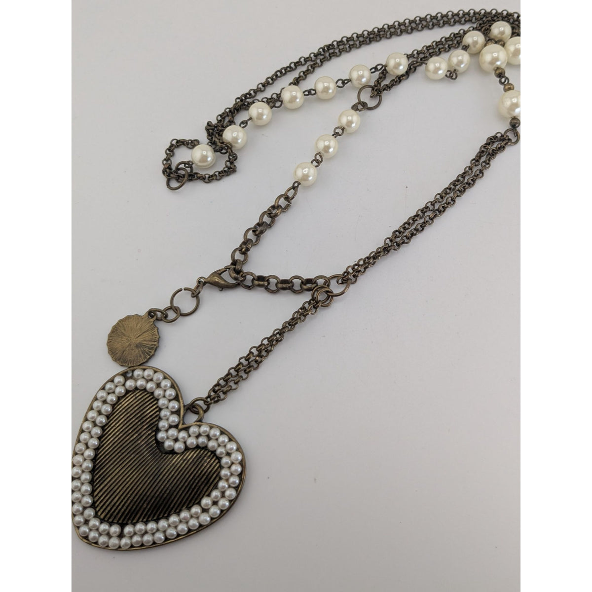 Coquette Romantic Pearl Heart Pendant Layered Statement Necklace
