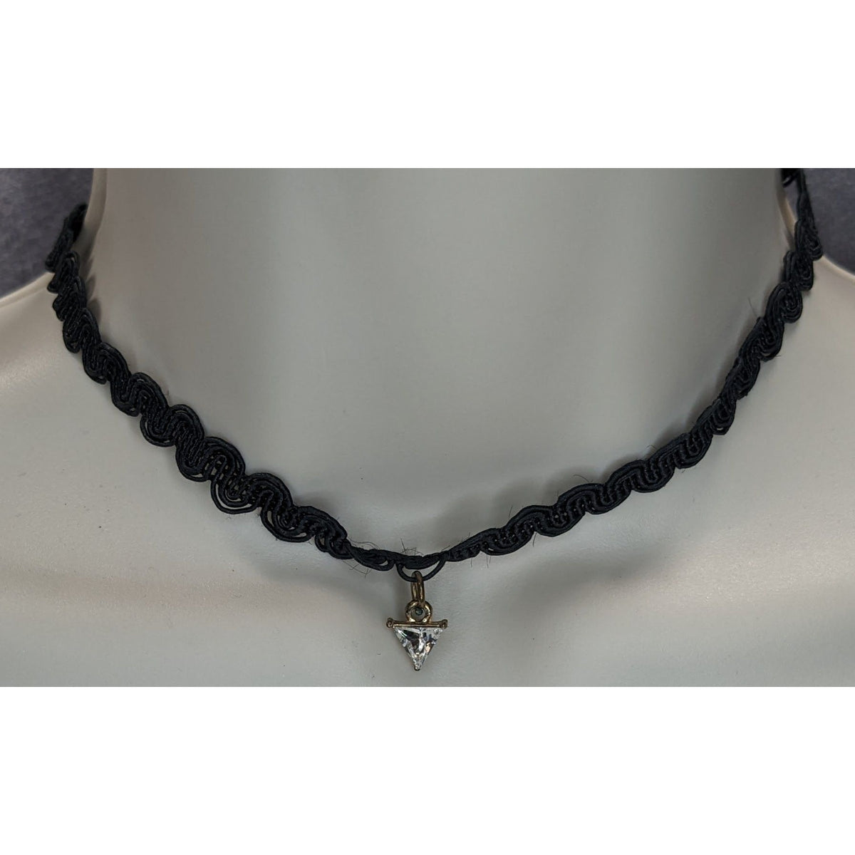 Goth Y2K Romantic Black Choker Clear Glass Gem Dangle Necklace