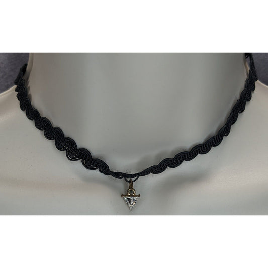 Goth Y2K Romantic Black Choker Clear Glass Gem Dangle Necklace