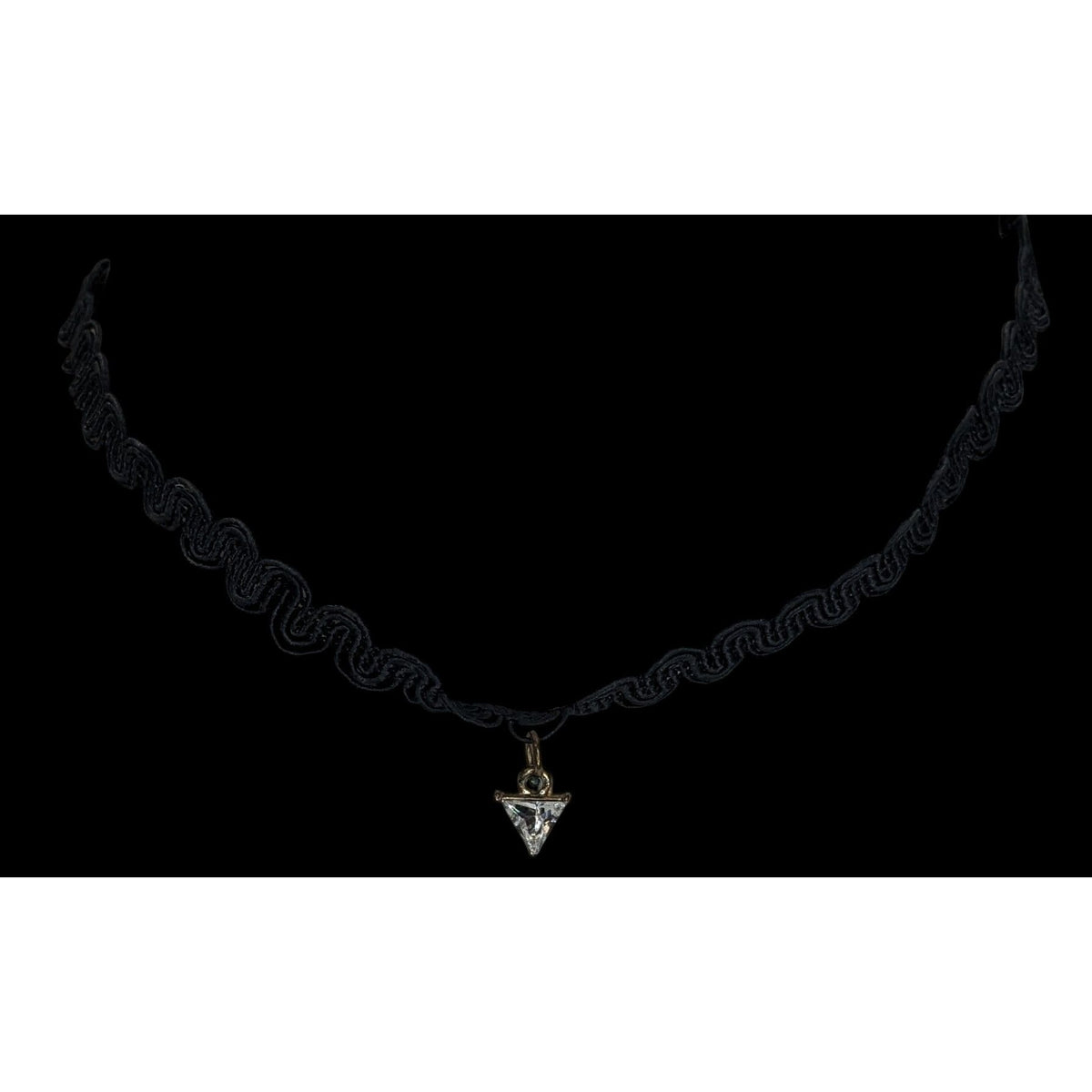 Goth Y2K Romantic Black Choker Clear Glass Gem Dangle Necklace