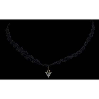 Goth Y2K Romantic Black Choker Clear Glass Gem Dangle Necklace