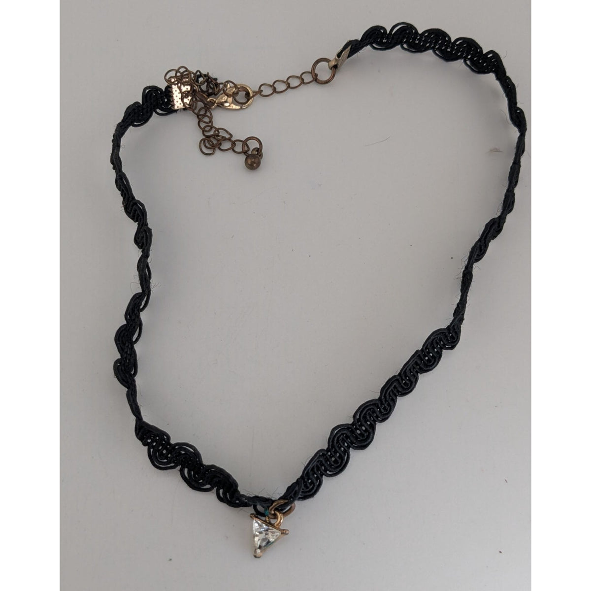 Goth Y2K Romantic Black Choker Clear Glass Gem Dangle Necklace