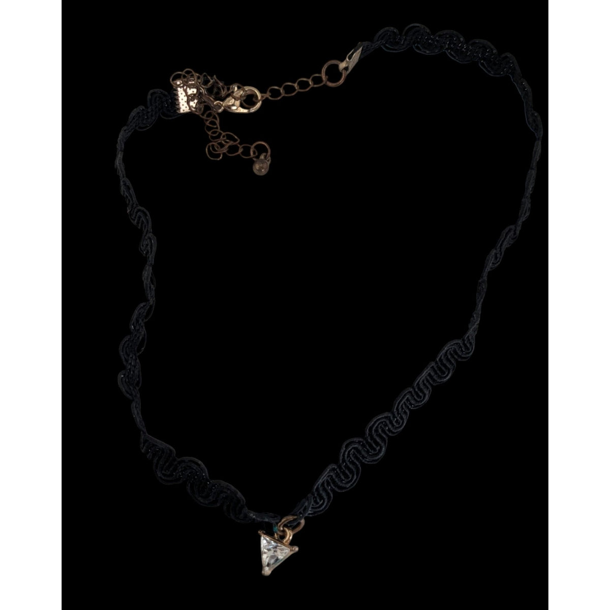Goth Y2K Romantic Black Choker Clear Glass Gem Dangle Necklace