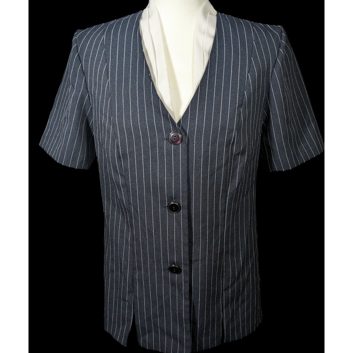 Vintage BFA Classics Pinstripe Blazer With Faux Undershirt Collar Accent