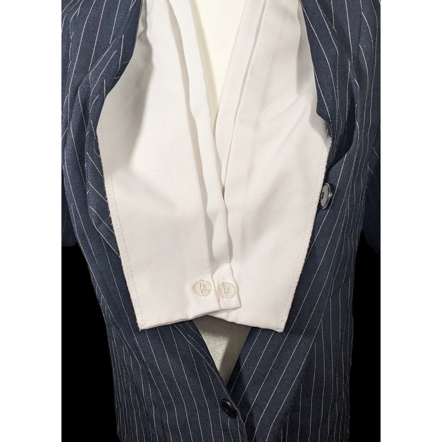 Vintage BFA Classics Pinstripe Blazer With Faux Undershirt Collar Accent