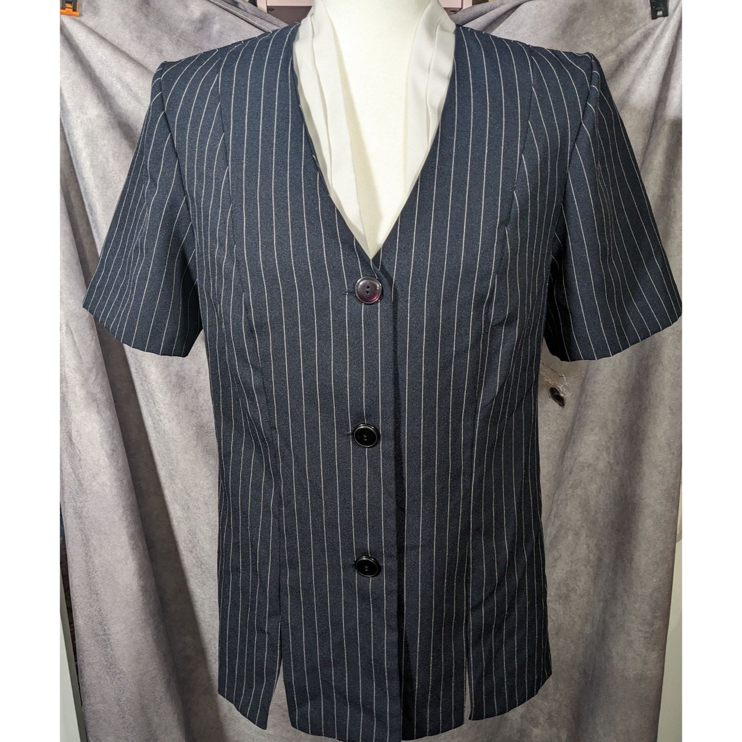 Vintage BFA Classics Pinstripe Blazer With Faux Undershirt Collar Accent