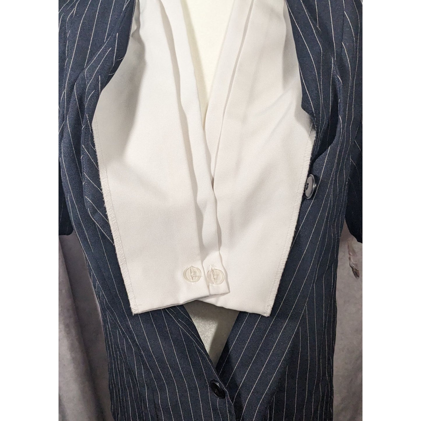 Vintage BFA Classics Pinstripe Blazer With Faux Undershirt Collar Accent