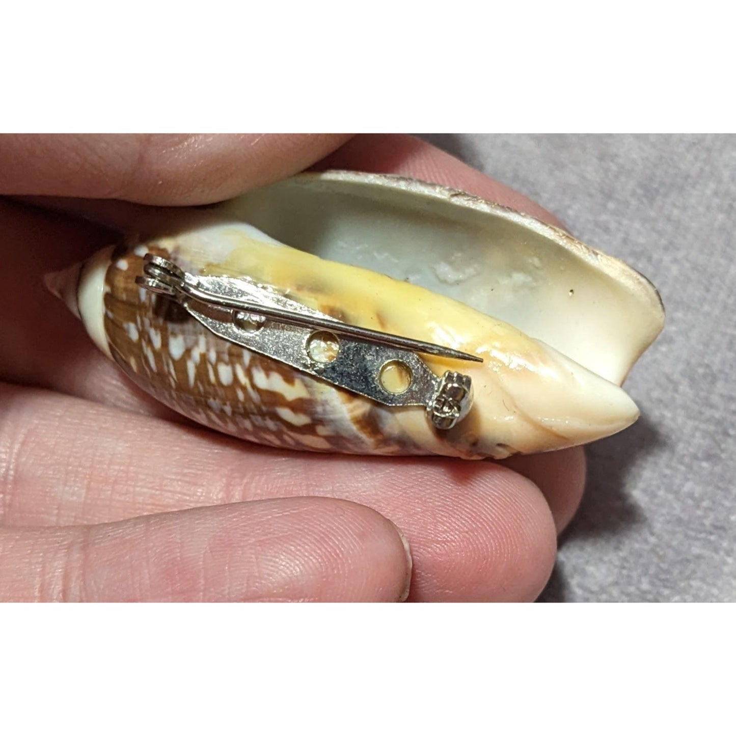 Vintage Hand Carved Beach Scene Shell Brooch