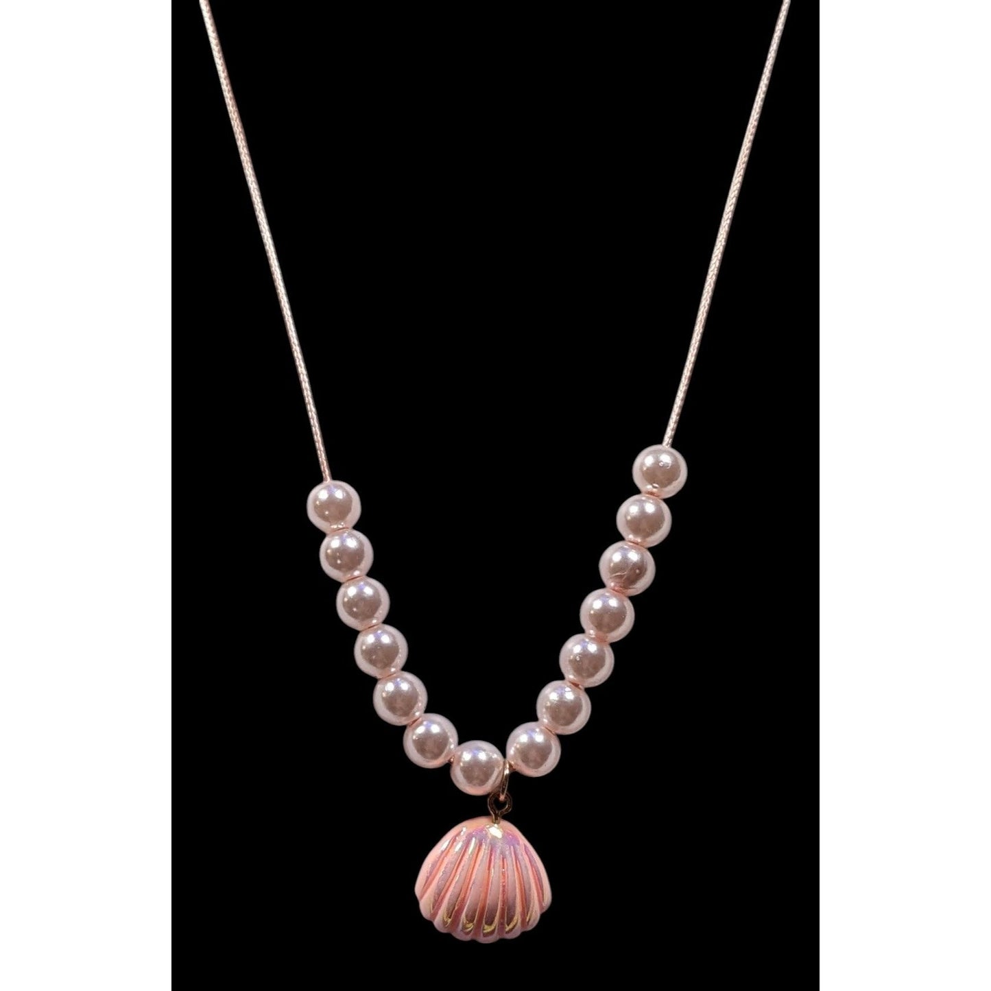 Pink Mermaidcore Iridescent Shell Pendant Beaded Necklace