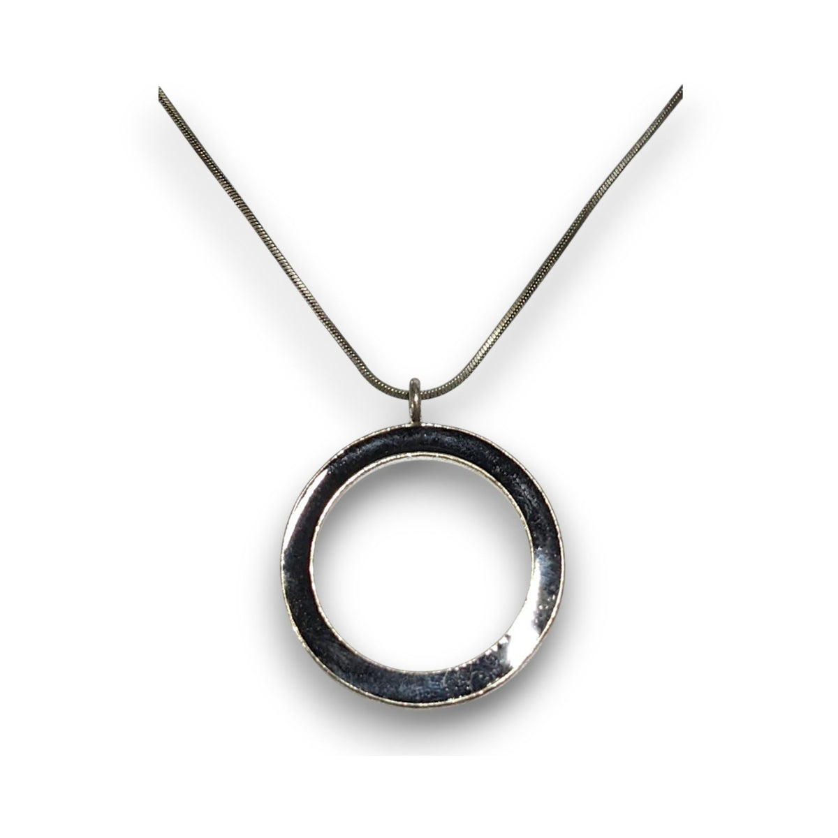 Minimalist Modernist Black Enamel Open Circle Pendant Necklace 14 Inch
