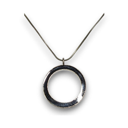 Minimalist Modernist Black Enamel Open Circle Pendant Necklace 14 Inch