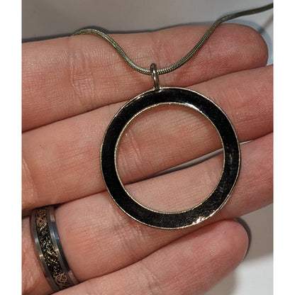 Minimalist Modernist Black Enamel Open Circle Pendant Necklace 14 Inch