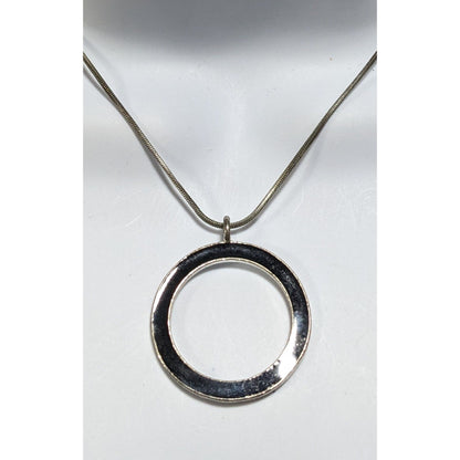 Minimalist Modernist Black Enamel Open Circle Pendant Necklace 14 Inch