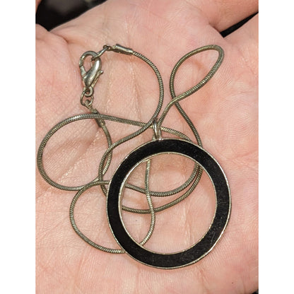 Minimalist Modernist Black Enamel Open Circle Pendant Necklace 14 Inch
