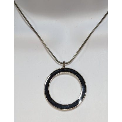 Minimalist Modernist Black Enamel Open Circle Pendant Necklace 14 Inch