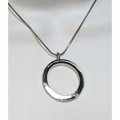 Minimalist Modernist Black Enamel Open Circle Pendant Necklace 14 Inch