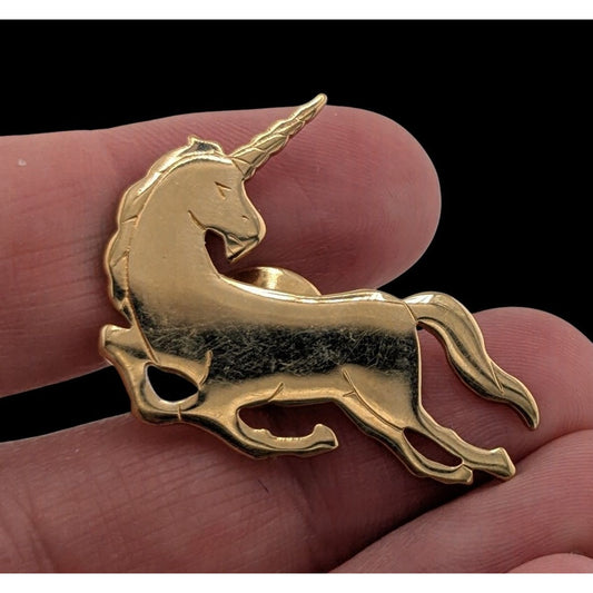 Vintage 80s Whimsical Unicorn Gold Tone Lapel Pin