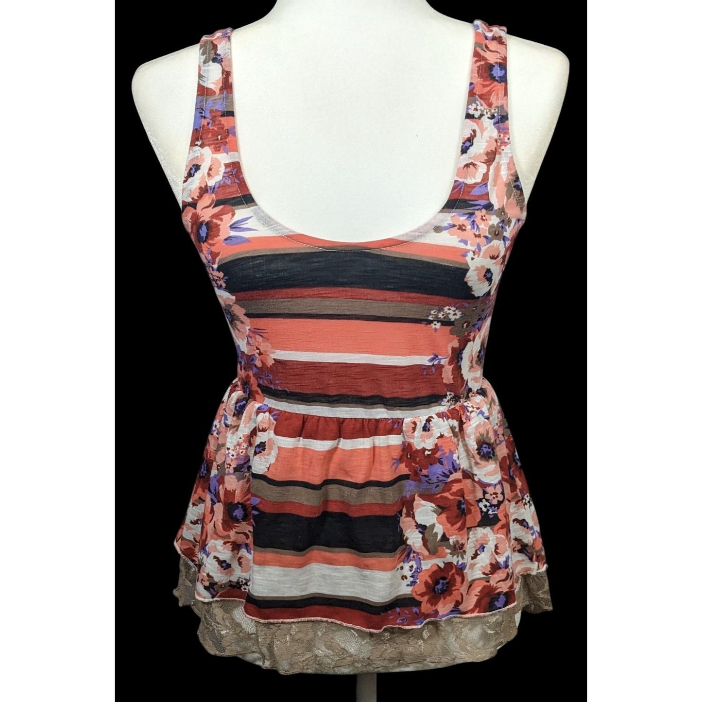 American Rag Floral Striped Lace Trim Peplum Top