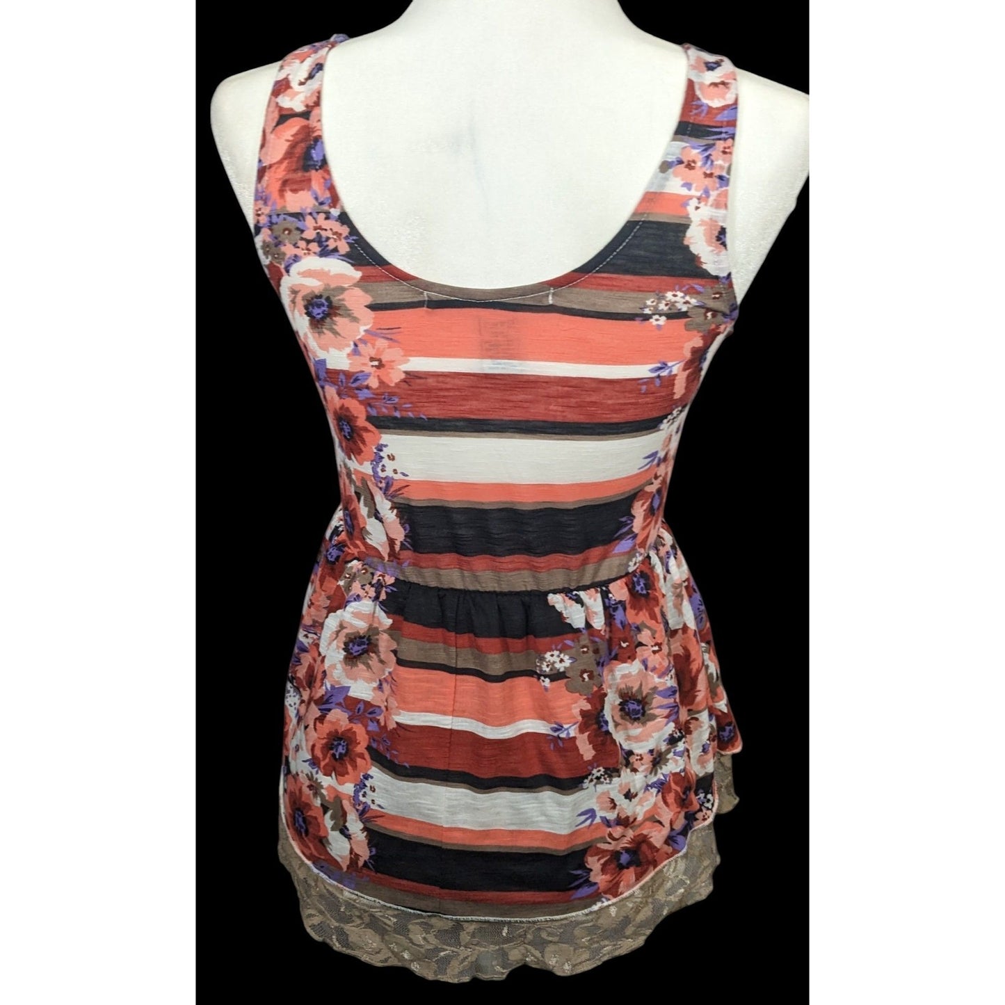 American Rag Floral Striped Lace Trim Peplum Top