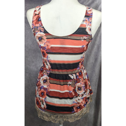 American Rag Floral Striped Lace Trim Peplum Top