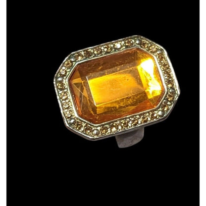 Vintage Topaz Glass Rhinestone Gemmed Statement Ring Size 6 3/4