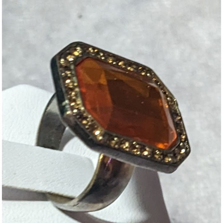 Vintage Topaz Glass Rhinestone Gemmed Statement Ring Size 6 3/4