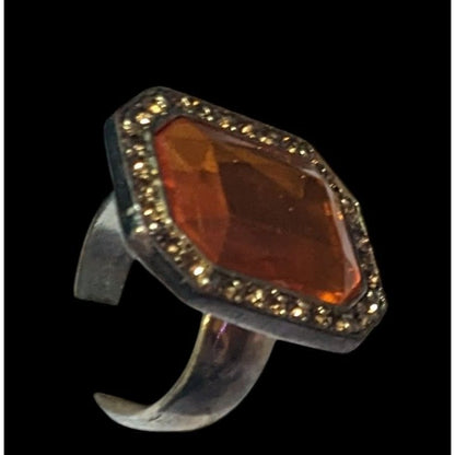 Vintage Topaz Glass Rhinestone Gemmed Statement Ring Size 6 3/4