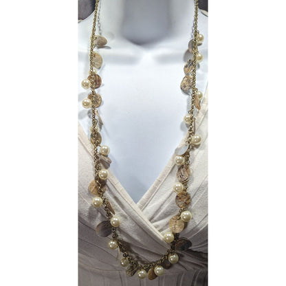 Bohemian Glam Faux Pearl Shell Disc Charm Necklace