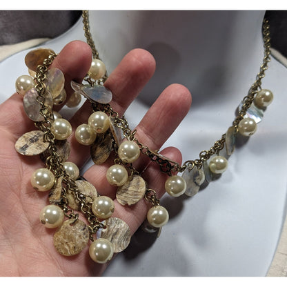 Bohemian Glam Faux Pearl Shell Disc Charm Necklace