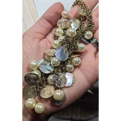 Bohemian Glam Faux Pearl Shell Disc Charm Necklace