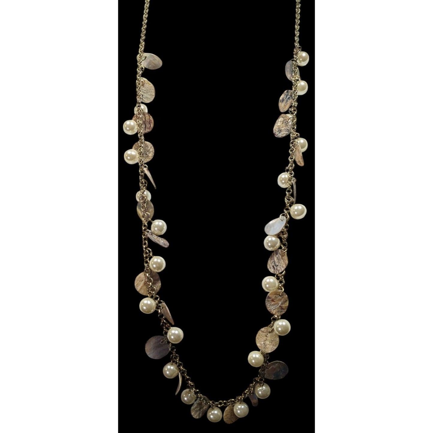 Bohemian Glam Faux Pearl Shell Disc Charm Necklace