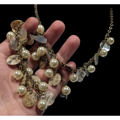 Bohemian Glam Faux Pearl Shell Disc Charm Necklace