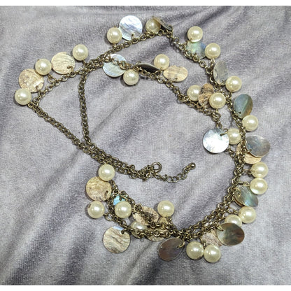 Bohemian Glam Faux Pearl Shell Disc Charm Necklace