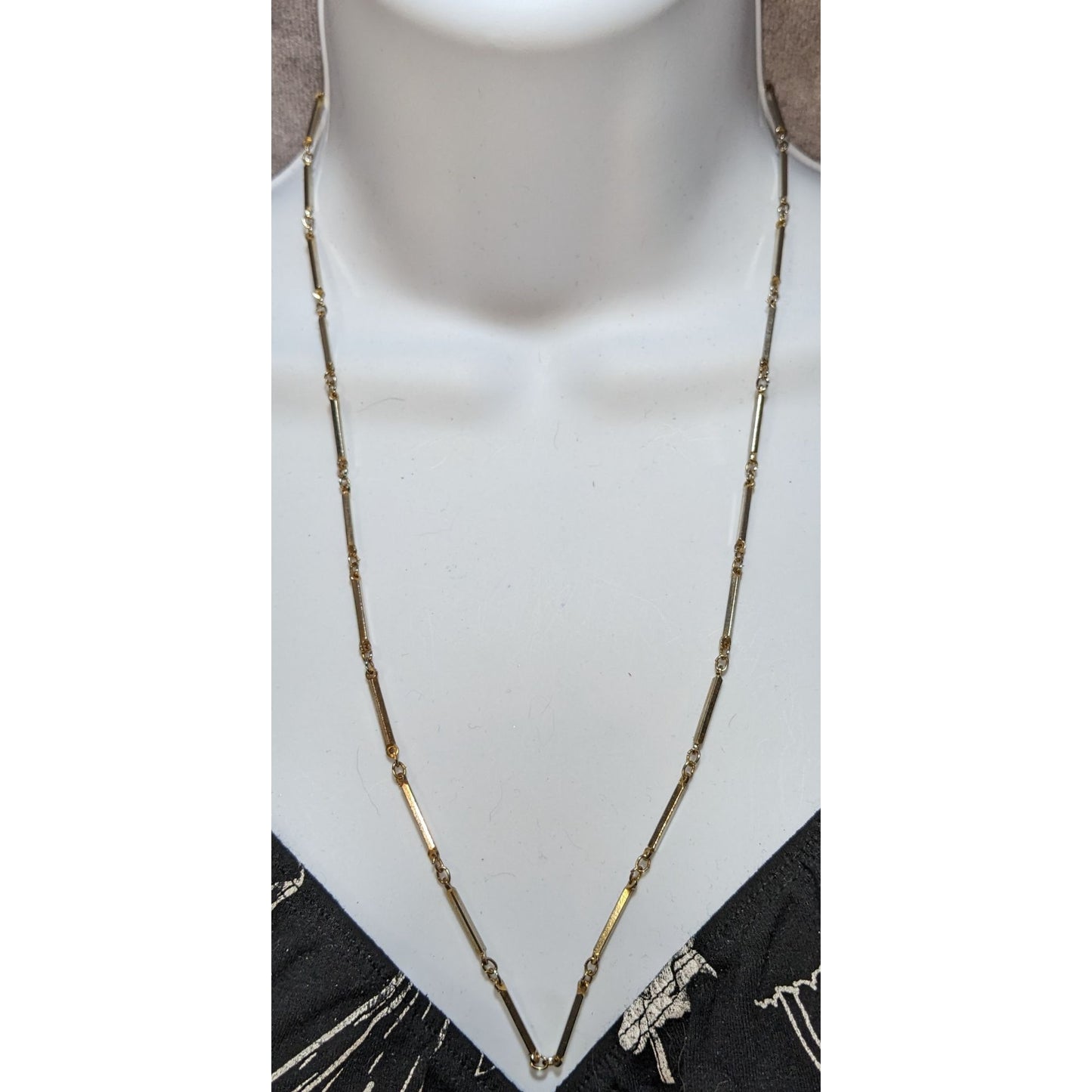 Vintage Gold Tone Bar Link Chain Necklace Retro Minimalist Statement Jewelry 80s 90s