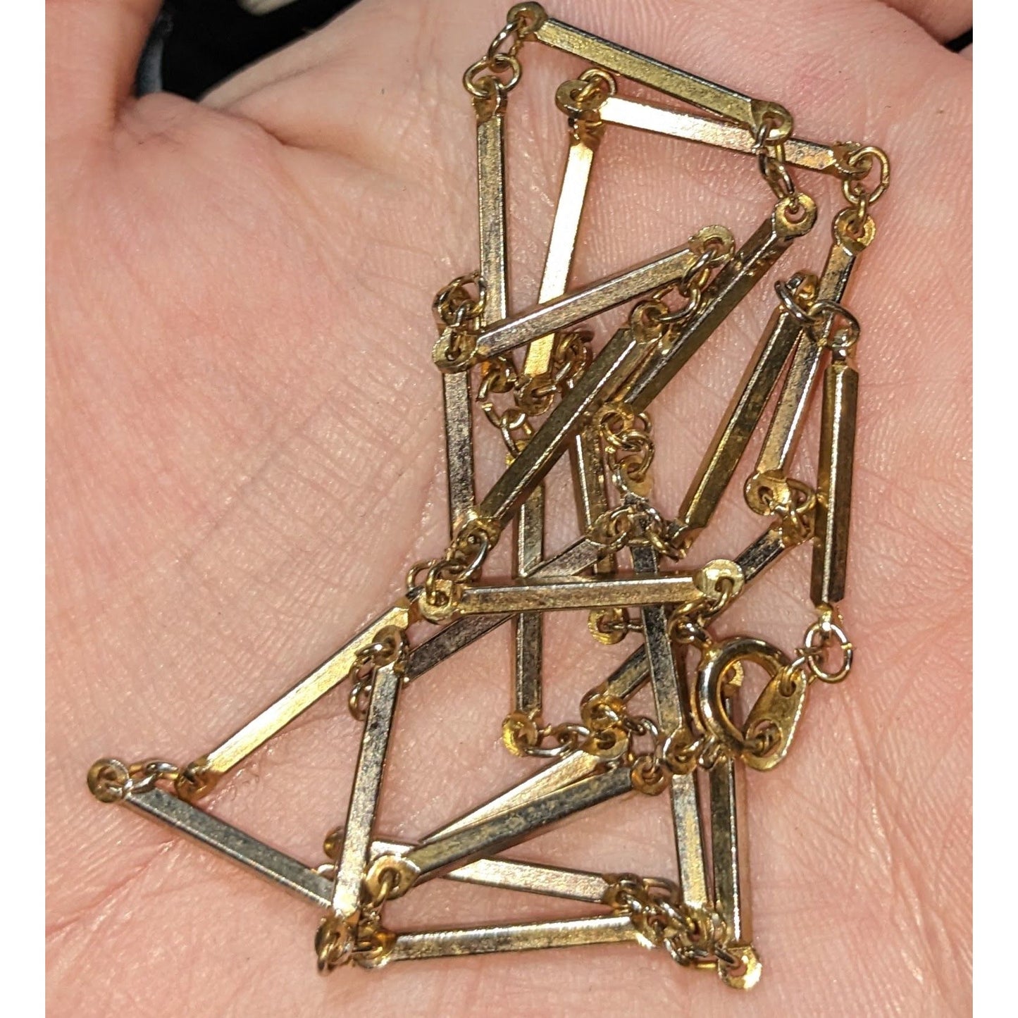 Vintage Gold Tone Bar Link Chain Necklace Retro Minimalist Statement Jewelry 80s 90s