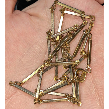 Vintage Gold Tone Bar Link Chain Necklace Retro Minimalist Statement Jewelry 80s 90s