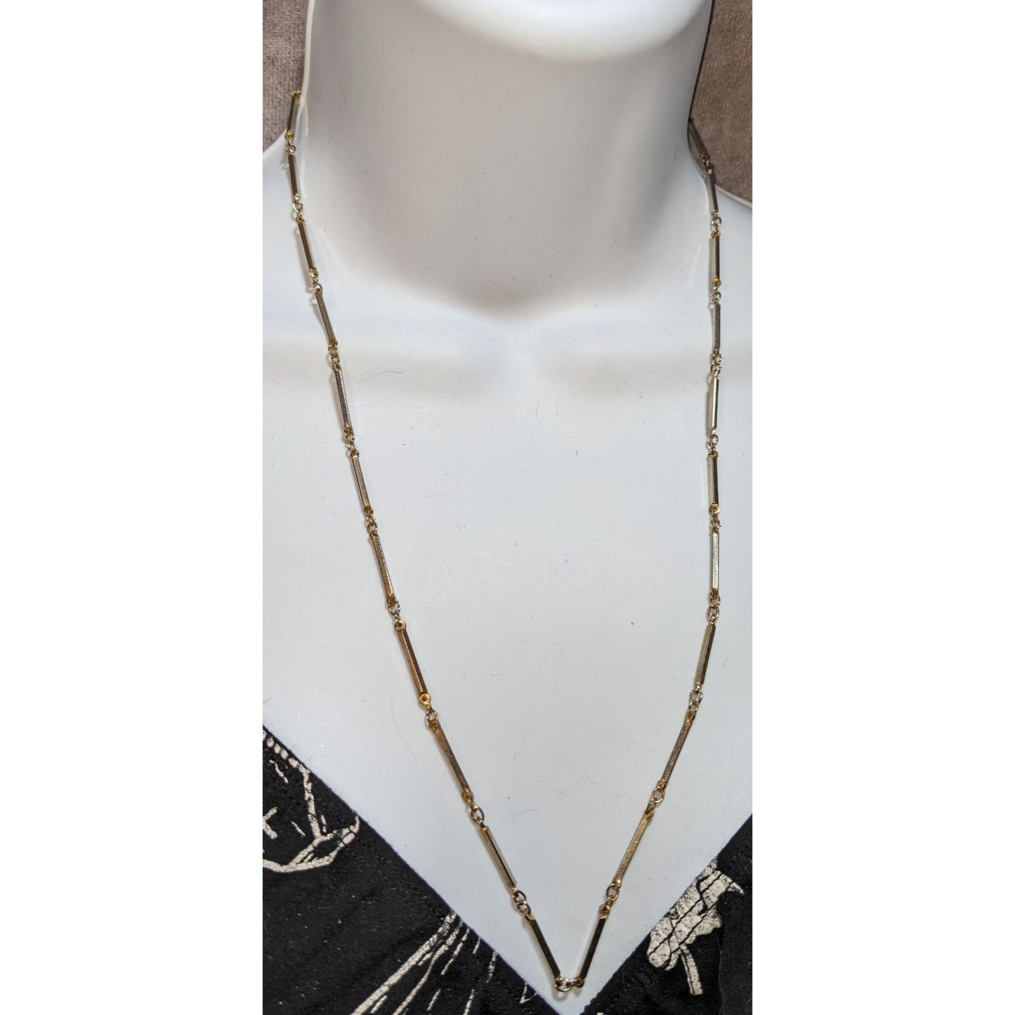Vintage Gold Tone Bar Link Chain Necklace Retro Minimalist Statement Jewelry 80s 90s
