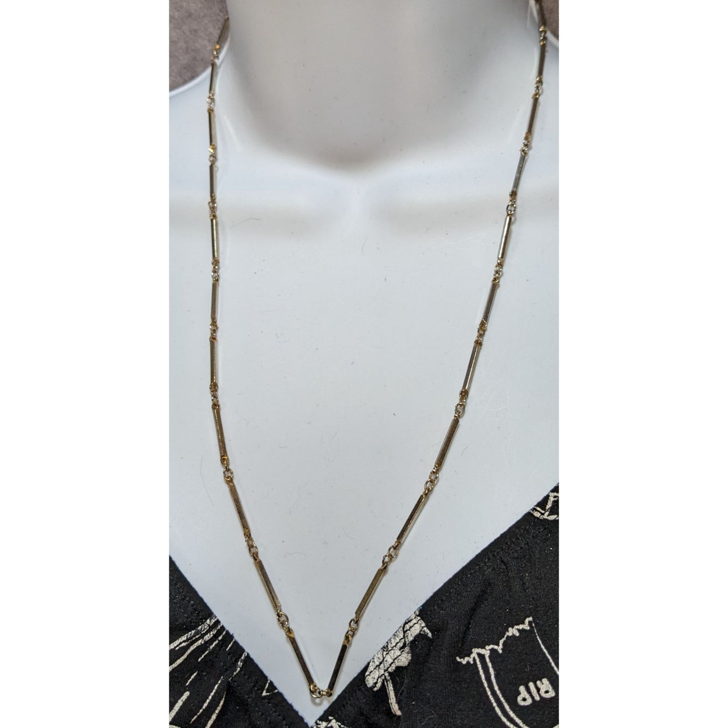 Vintage Gold Tone Bar Link Chain Necklace Retro Minimalist Statement Jewelry 80s 90s