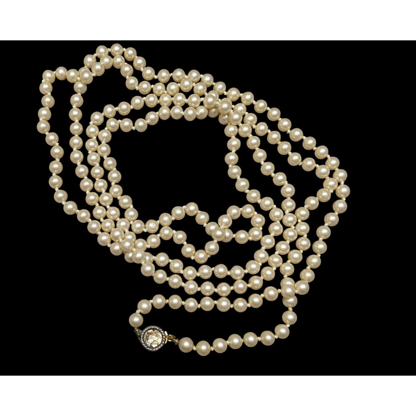 Vintage Japanese Cream Faux Pearl Extra Long Beaded Necklace