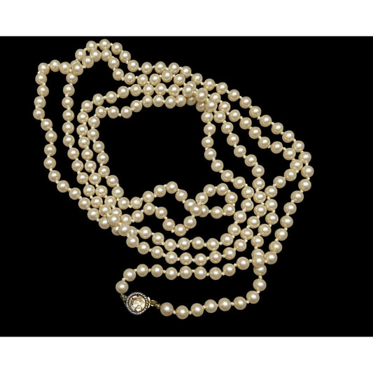 Vintage Japanese Cream Faux Pearl Extra Long Beaded Necklace