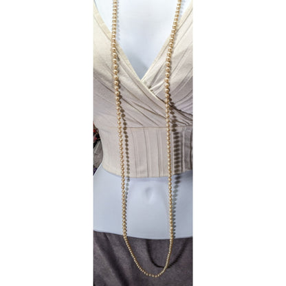 Vintage Japanese Cream Faux Pearl Extra Long Beaded Necklace