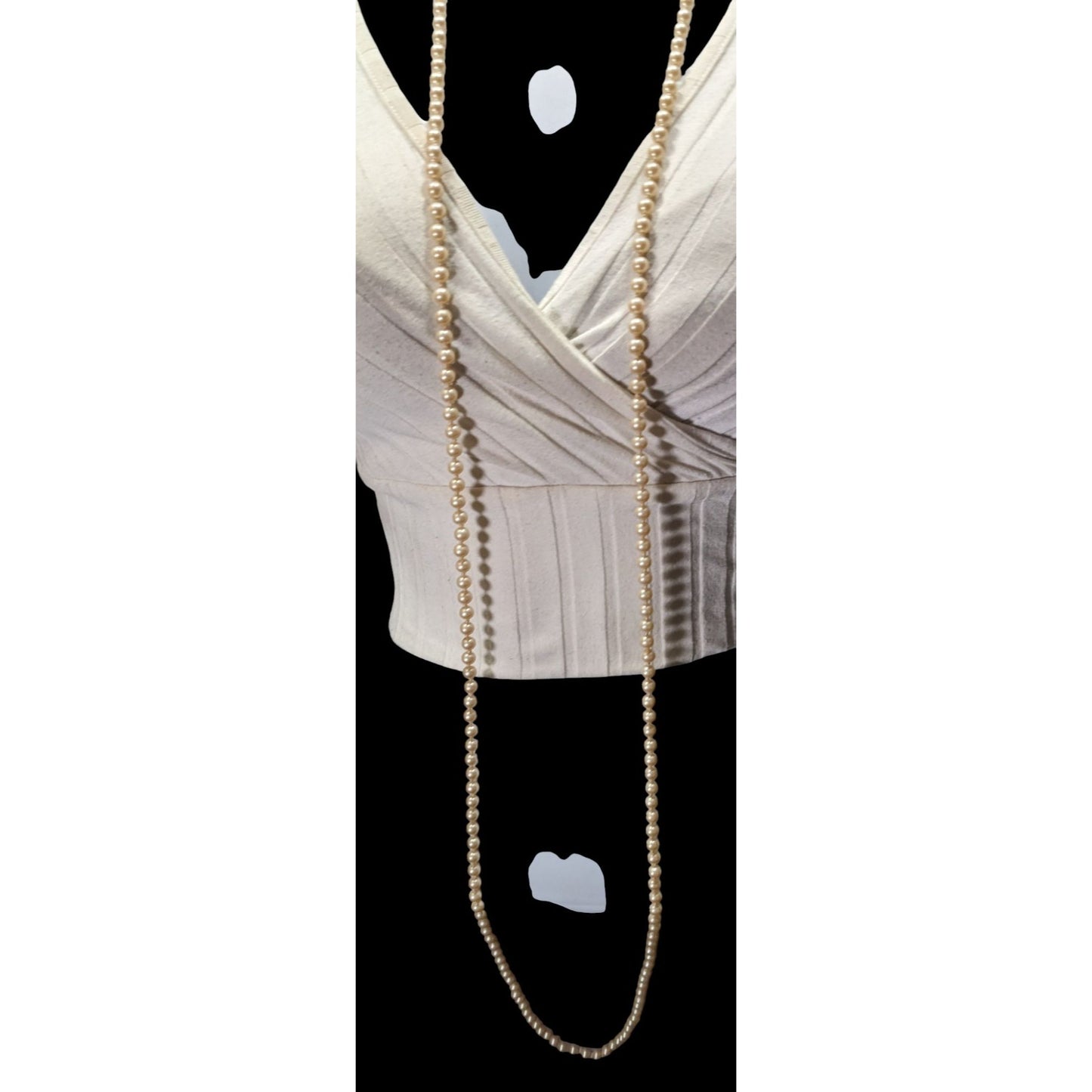 Vintage Japanese Cream Faux Pearl Extra Long Beaded Necklace