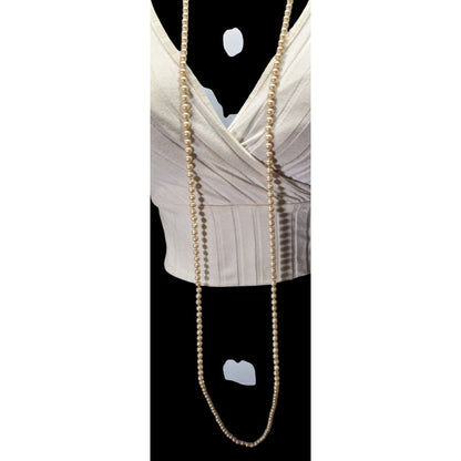 Vintage Japanese Cream Faux Pearl Extra Long Beaded Necklace