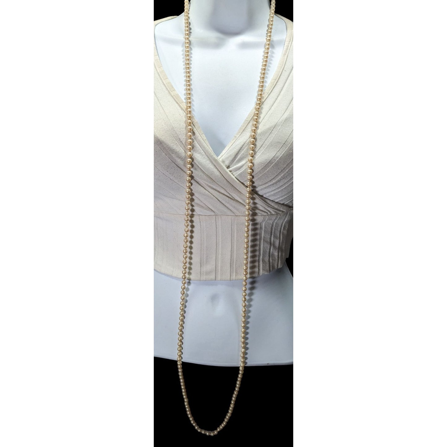 Vintage Japanese Cream Faux Pearl Extra Long Beaded Necklace